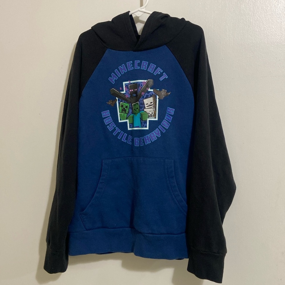 Minecraft boys hoodie blue black size medium